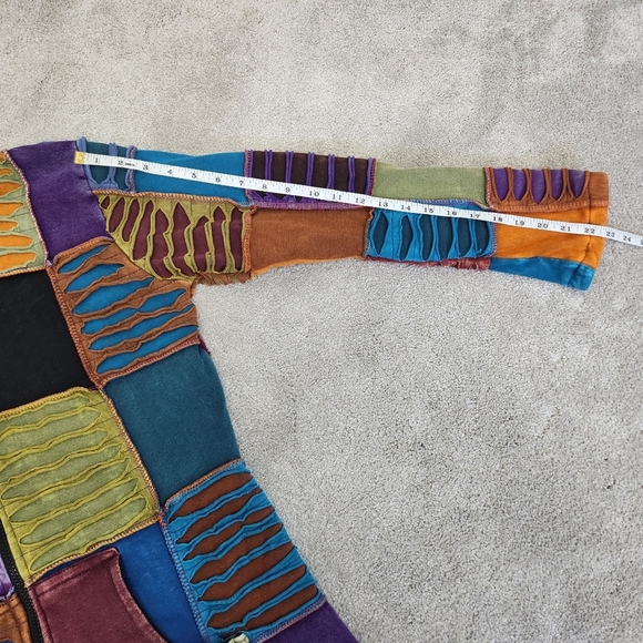 Ark Import Artsy Boho Faded Patchwork Hooded Fleece Lined Jacket Size M Hippi - Picture 11 of 16